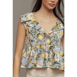 Anthropologie MAEVE babydoll top in lemon/floral print